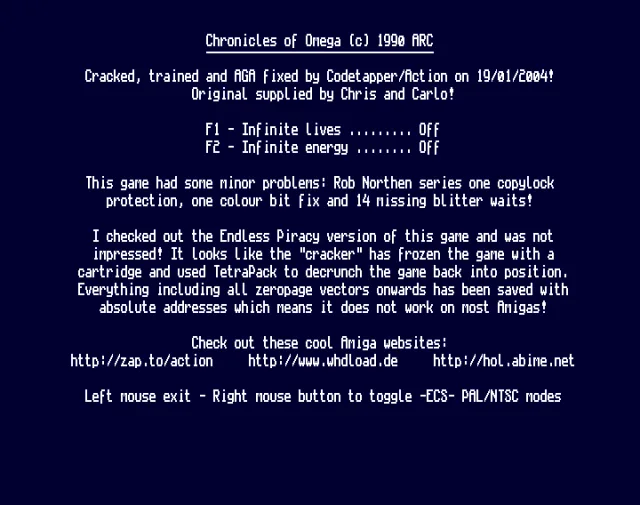 Chronicles of Omega, The (1990)(ARC)[cr Codetapper][f AGA Codetapper][t +2 Codetapper]