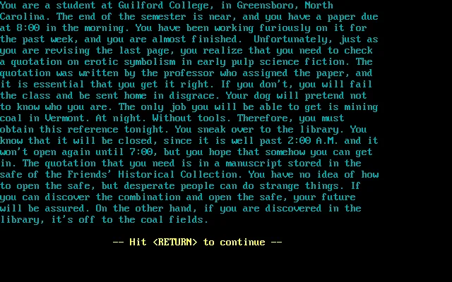 Library: An Adventure Game Based on the Library of Guilford College (or Something Like It) but with Added Puzzles and Danger