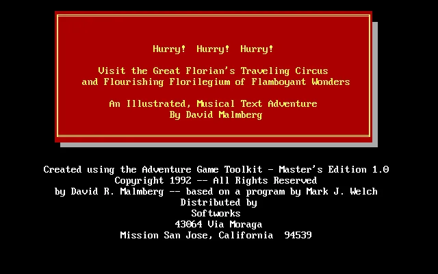 Hurry! Hurry! Hurry! a.k.a. The Great Florian's Traveling Circus and Flourishing Florilegium of Flamboyant Wonders